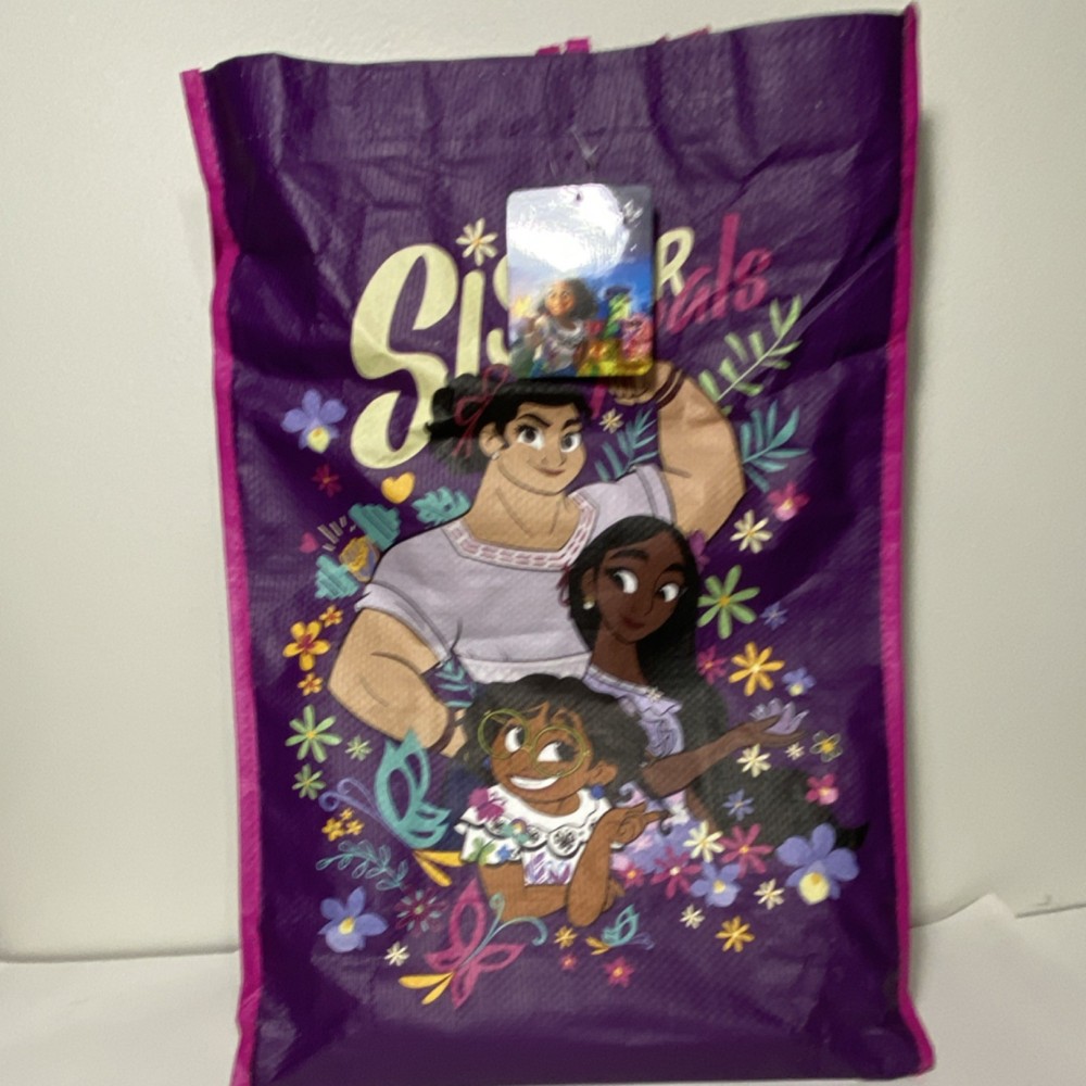Disney Encanto Sister Goals Large Purple Foldable Reusable Shopping Bag Plastic