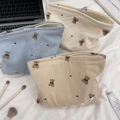 Lestikave Small Corduroy Makeup Bag for Purse,Travel Cosmetic 03Light Taupe