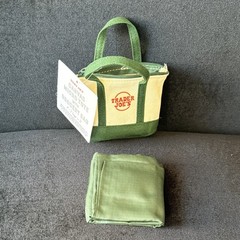 Trader Joe’s Canvas Colorblock Small Tote Bag Green Beige Zipper