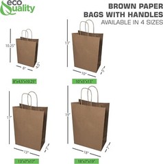 18 x 7 x 19 in. Large Brown Kraft Paper Shopping Bags with Handles 400pcs