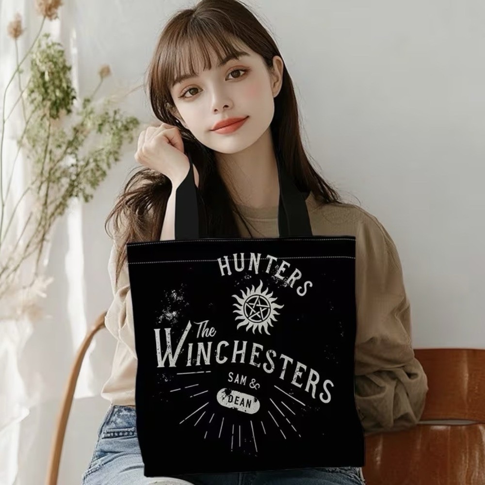 1pc Double-Sided 2D Flat Printing Shopping Tote Bag, The Winchesters Family