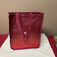 Lululemon Reusable Big Shopping Tote Bag Red Burgundy 16x14x6” Snap Closure