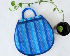 Foldable Multicolor Striped Plastic Reusable Shopping Bag with Handles