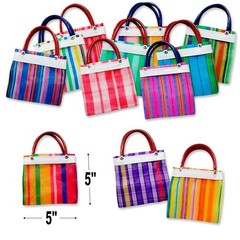 12 Mini Mexican Tote Mercado Bags 5 inch by 5 inch – Assorted Colors – Small …