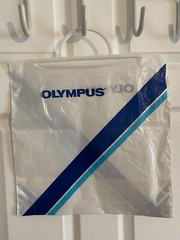 Vintage 1998 Olympus Plastic Disposable Shopping Bag with Handle 14.5″x14.5″