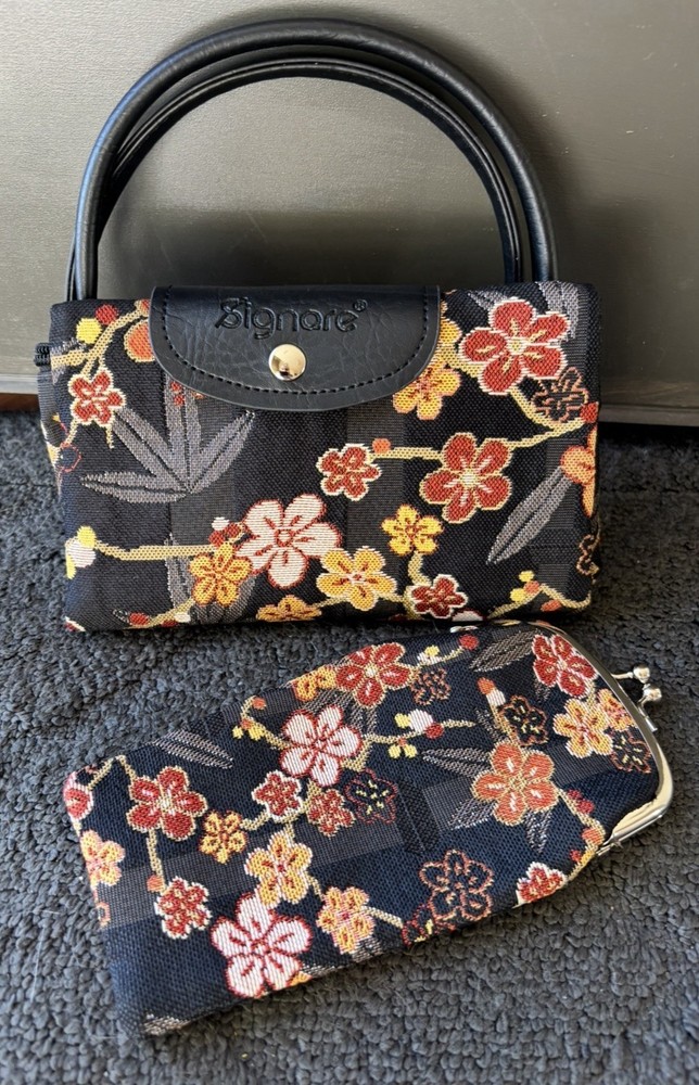 Signare Tapestry Folding Reusable Shopping Bag and Glasses Case or Coin Purse