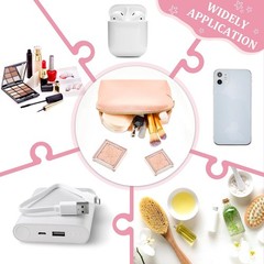 Cunno 24 Pcs Preppy Makeup Bag PU Leather Cosmetic Light Pink, Beige