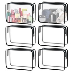 YOQIVEXU 6 Pieces Clear Cosmetics Bag Bulk, TSA Approved Large, Black