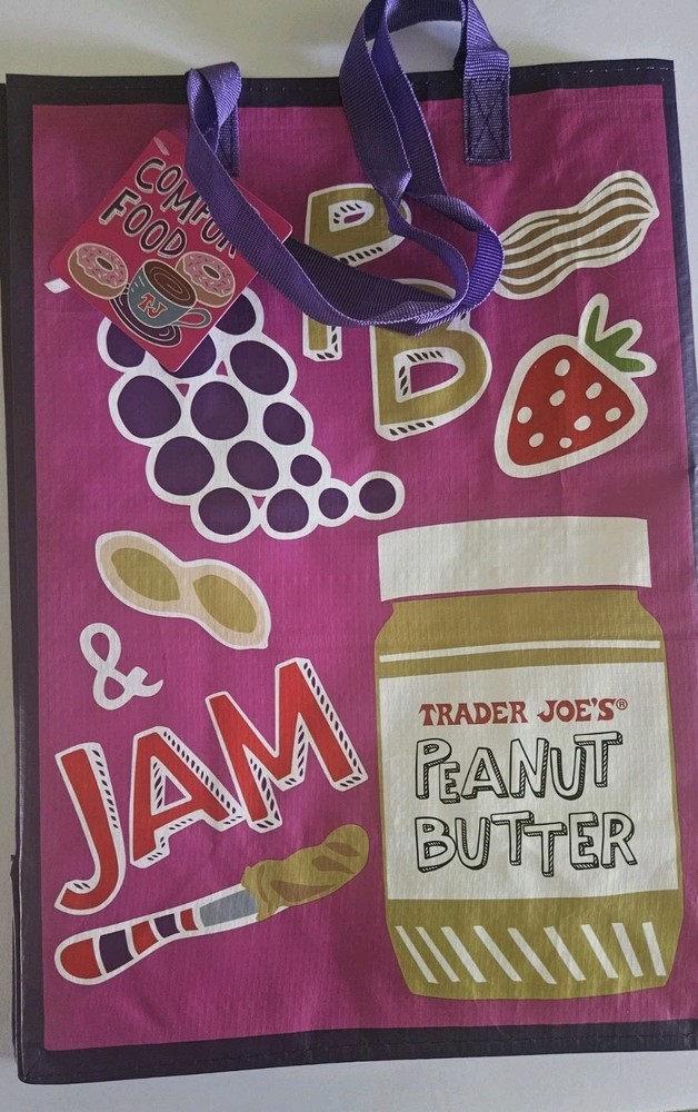 Trader Joe’s Reusable PB&JAM/Cookies&Milk/Mac&Cheese Grocery Tote Bag 6 Gal NWT