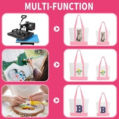10Pcs Canvas Tote Bag Bulk with Outer Pocket, 12oz Cotton Blank Canvas Tote B…
