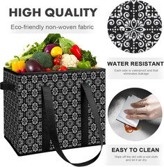 Reusable Grocery Bags 3 Pack Collapsible Totes Storage Box Water Resistant Black