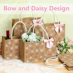 12 Pcs Coquette Bow Burlap Tote Bags with Handle Set, Daisy Flower Reusable B…