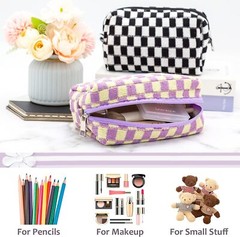 PAZIMIIK Checkered Makeup Bag for Purse Portable Zipper Make Up Pouch Purple