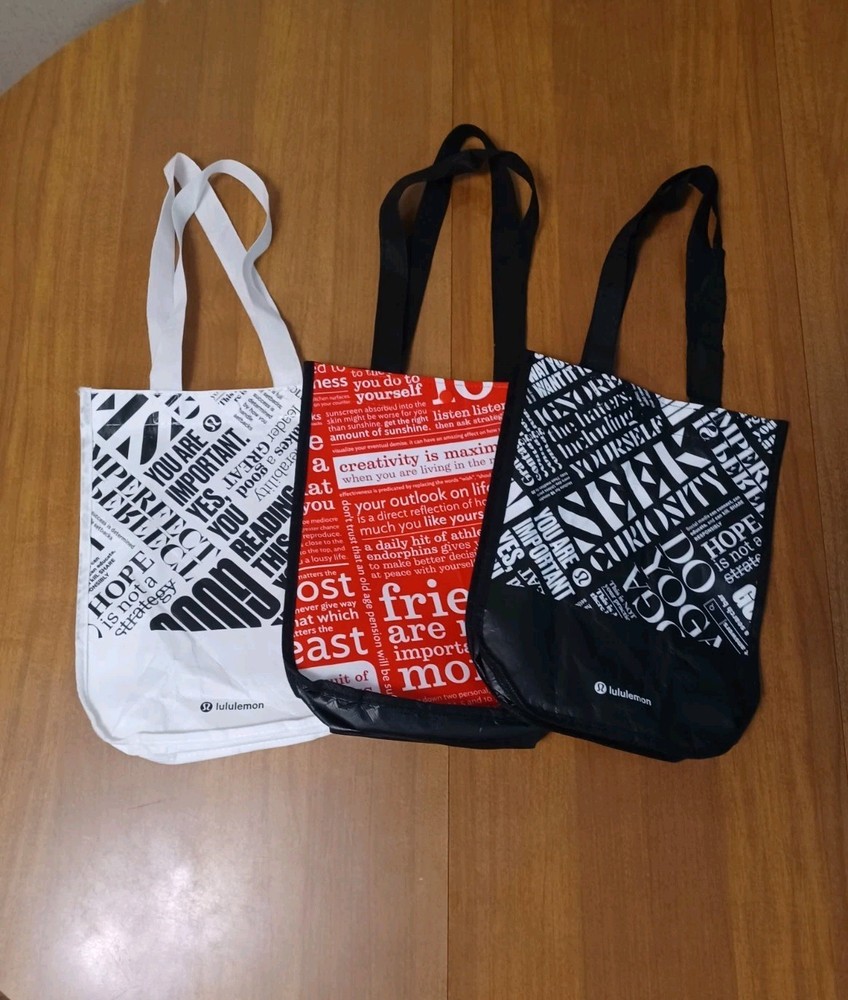 Lululemon Reusable Shopping Tote Gift Bags Lot 3 Small Red White Black