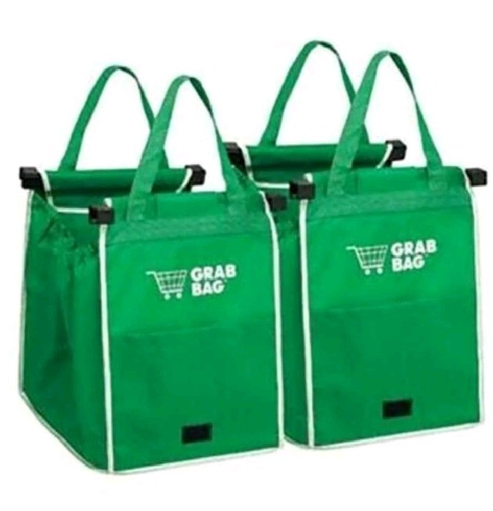 Grab Bag Clip-To-Cart Reusable Grocery Shopping Bags Pack of 2 As Seen On TV