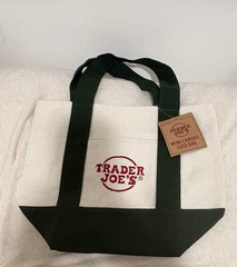 Trader Joe’s Mini Canvas Tote Bag Foldable Beige Green Solid