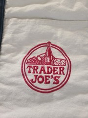 Trader Joe’s Canvas Reusable Shopping Bag Foldable Beige Navy Blue