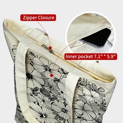 Canvas Tote Bag for Women, Aesthetic Tote Bag with Zipper Pocket for Grocery Tra