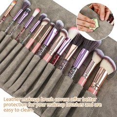 Xinjoduz 1 PCS Makeup Brush Holder Organizer, PU 13.78 × 7.87 inches, Grey