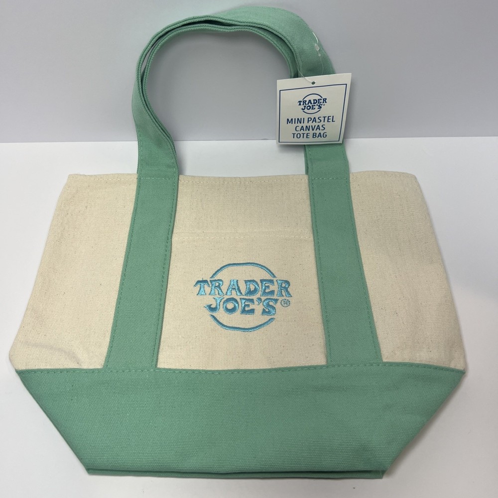 Trader Joe’s Mini Pastel Canvas Tote Bag in Green NWT