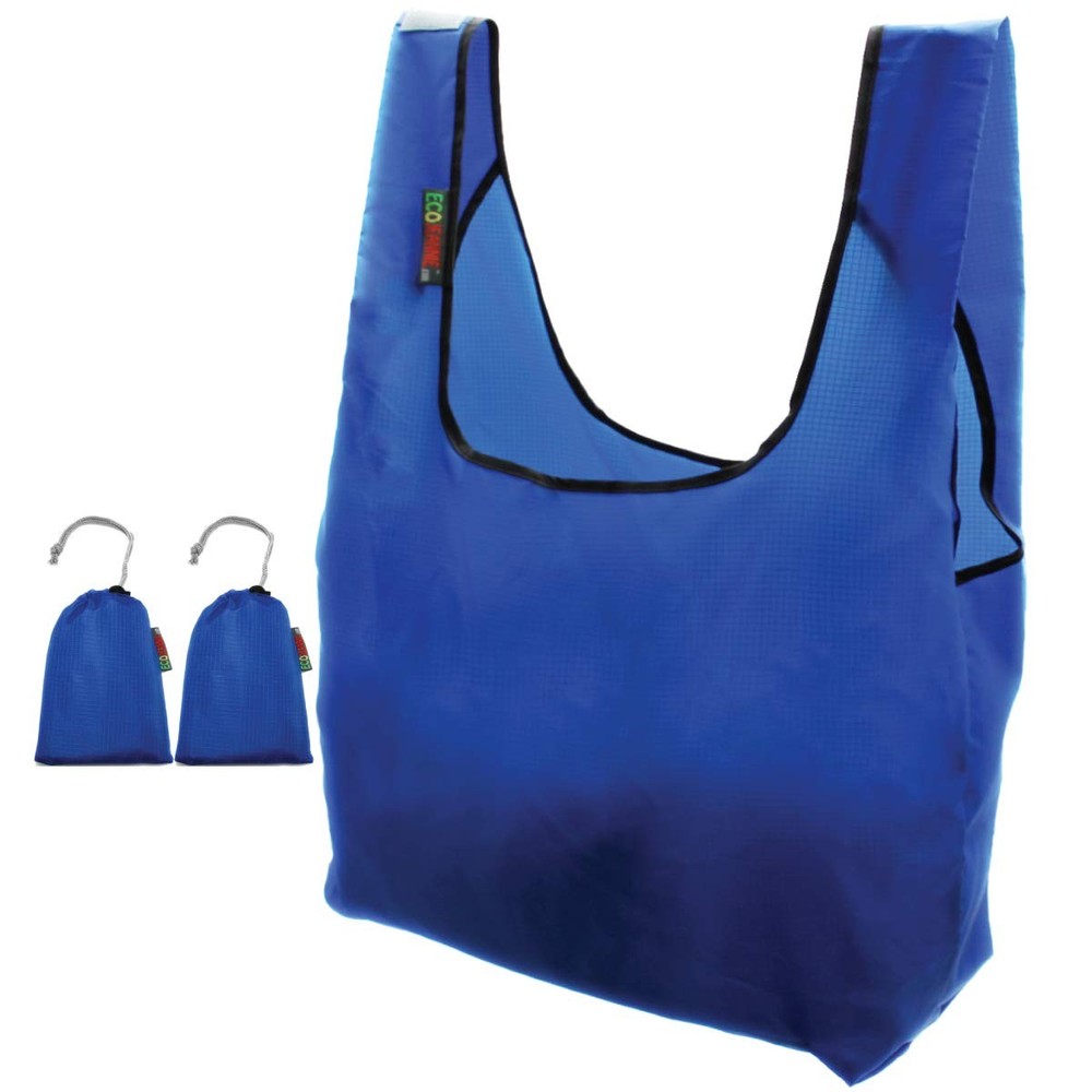 2 Pack Ripstop Nylon Foldable Reusable Bag, Grocery Shopping Bags, Built-in P…