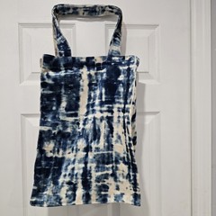 Handmade Abstract Pattern Fabric Reusable Tote Bag Medium Blue Beige Two-Piece