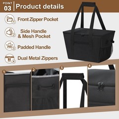 Insulated Grocery Bag Removable Bottom Board Zip Drawstring Cooler Delivery