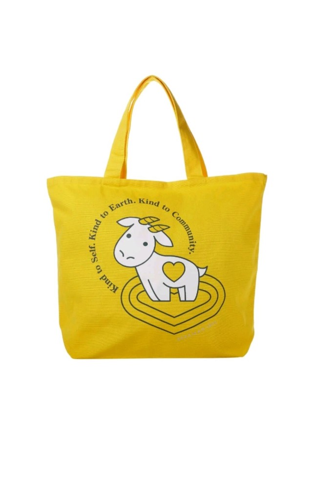 Beekman 1802 Canvas Lightweight 100% Cotton Goat Kindness Tote Bag Large Yellow