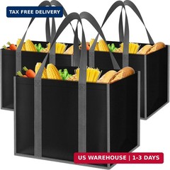 Multipurpose Reusable Grocery Bags with Long Handles – 3 Pack (Black)