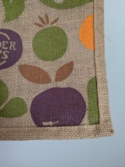 Trader Joe’s Jute Burlap Expandable Tote Bag Vegetables Eggplant Large Lined EUC