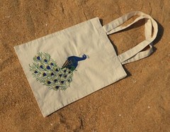 Hand Embroidery Cotton Reusable Shopping Foldable Book Eco Beach Travel Tote Bag