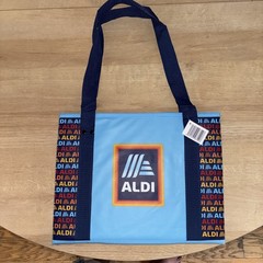 Aldi Collapsible Sturdy Tote Bag New w Tags Multi Logo Design
