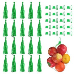 50pcs Mesh Reusable Produce Mesh Bags with Loop-Style Closures, 20 Inch Green