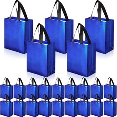 80 PCS Blue Glossy Reusable Grocery Tote Gift Bags With Handles 10x8x4.7 Inch