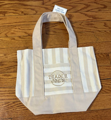 Trader Joe’s Reusable Striped Mini Canvas Tote Bag Beige/White