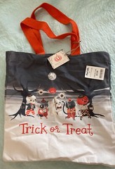 Lot 2 Halloween Trick or Treat Tote Skeleton Owl Ghost Cat Jacko’ heavy duty