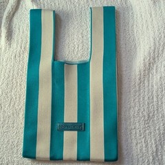 Colorescience Blue & Beige Striped Reusable Tote Shopping Bag 16in x 9in