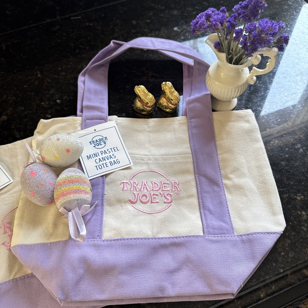 Trader Joe’s Mini Pastel Canvas Tote Purple Limited (New With Tag) 5 AVAILABLE