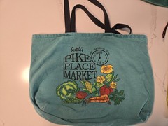Seattle’s Pike Place Market Shopping Bag Tote Y2K Teal Canvas