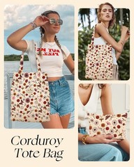 Miss Adola Aesthetic 2 Pack Corduroy Tote Bag – with Corduroy Makeup Pouch Ba…