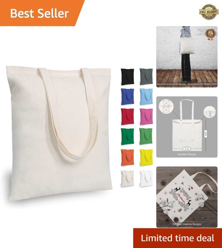 3 | 6 | 12 | 24 | 48 | 192 Pack Economical Cotton Tote Bags, Lightweight Medi…