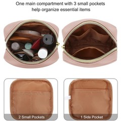 JINSI Small Makeup Bag for Purse,PU Leather Cute Travel Cosmetic small, Pink