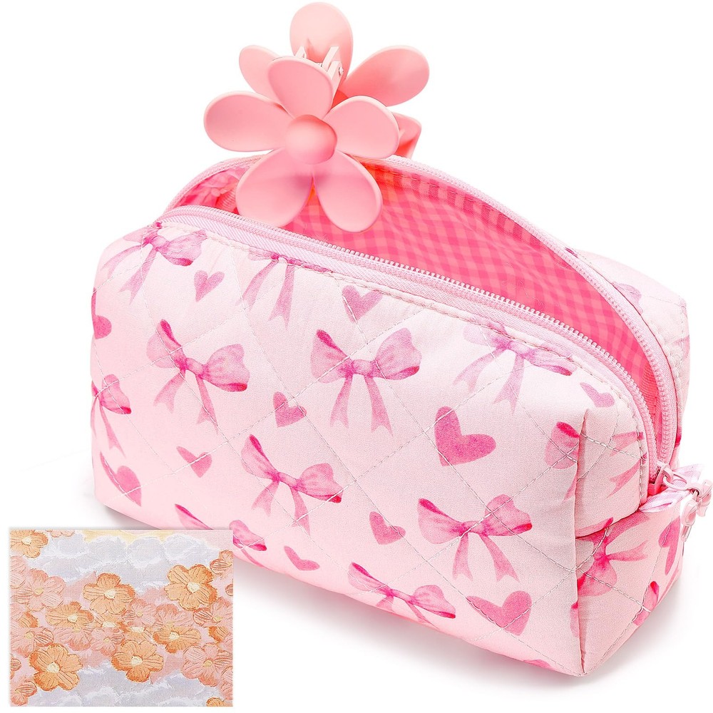 Paterr Cotton Quilted Makeup Bag Valentine Bridesmaid Gifts Small Cute Pink