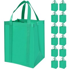 12 PCS Heavy Duty Reusable Grocery Bag Shopping Tote Reinforced Handle Green