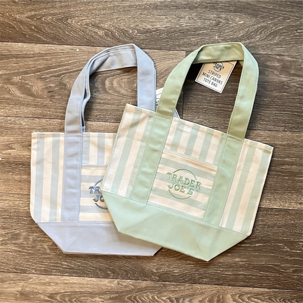 Trader Joe’s Small Blue Striped Canvas Tote Bags 2-Pack 13x10x10 in Reusable