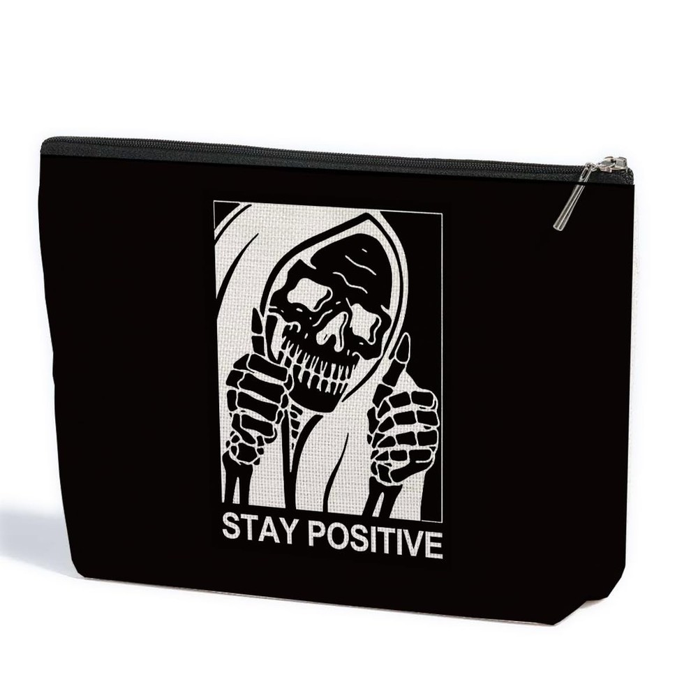 Goth Gifts Funny Skeleton Skull Makeup Bag, 10.5″x 7″x 2.5″, Black 01247