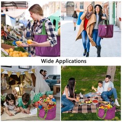 Reusable Grocery Large Foldable Shopping Bag with Pocket Extra Wide Handle, P…