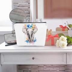 Floral Elephant Cosmetic Bag – Themed 9.5*7.1*2 inch, Multicolor0834