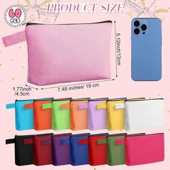 Reginary 60 Pieces Canvas Makeup Bags Bulk Cute Travel 7.5 x 5 x 2 Inch