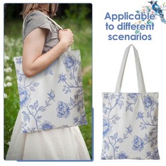 Floral Canvas Tote Bag for Women Chinoiserie Tote Bag Aesthetic Reusable Groc…